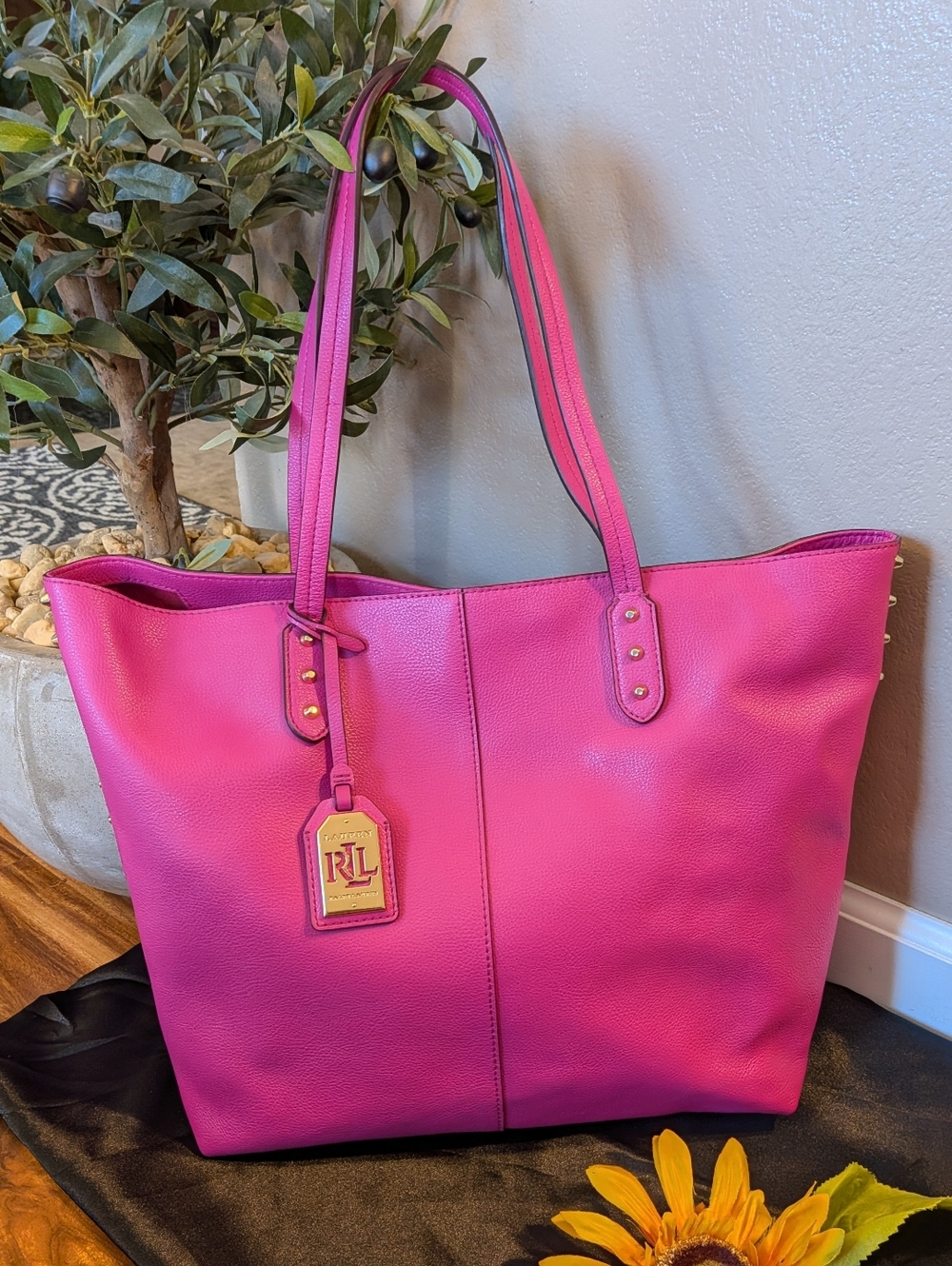 Ralph Lauren Lowell Classic Leather Tote in FUSHIA / MAGENTA NWOT